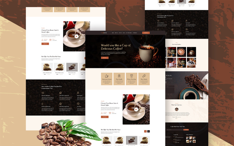 Coffeeria – šablona PSD úvodní stránky kávy
