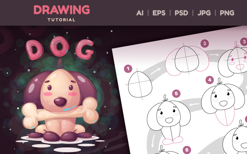 Come disegnare un cane carino passo dopo passo: lezione di disegno, illustrazione grafica