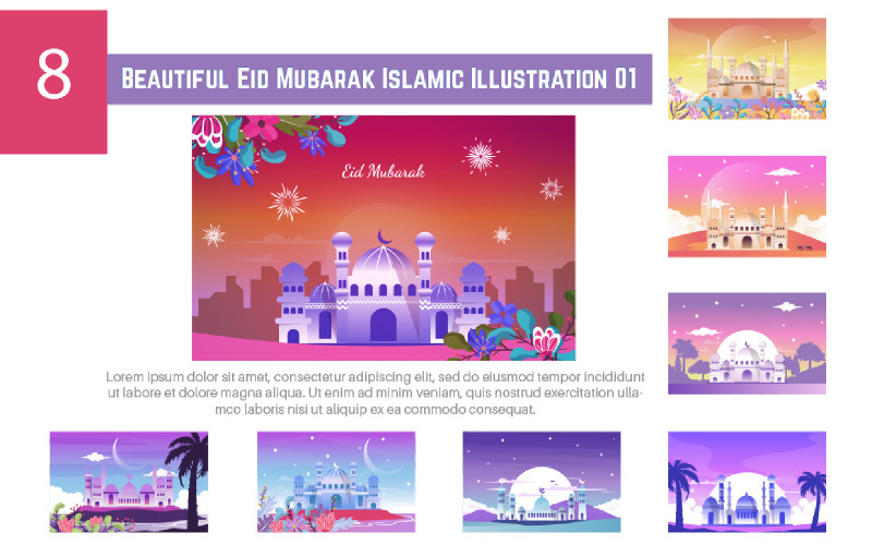 8 gyönyörű Eid Mubarak iszlám illusztráció 01
