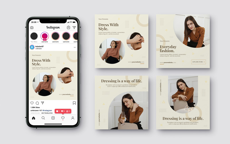 Minimalistiskt mode Instagram-inlägg på sociala medier