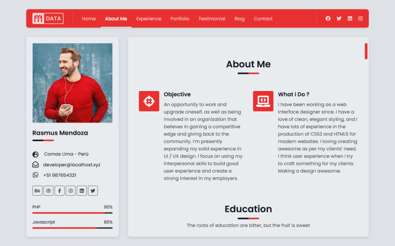 MyData - CV and Resume Joomla 4, 5 and 6 Template