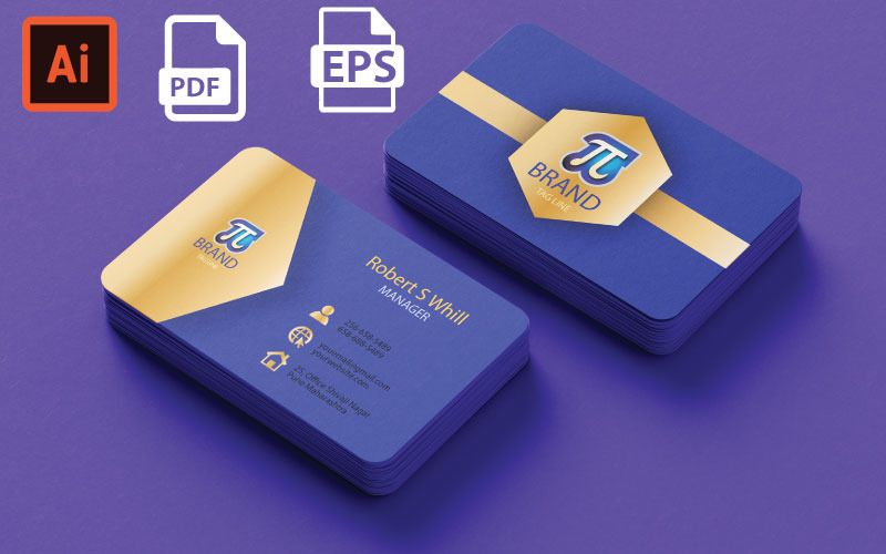 Синій і золотий колір Business Card - Візитна картка