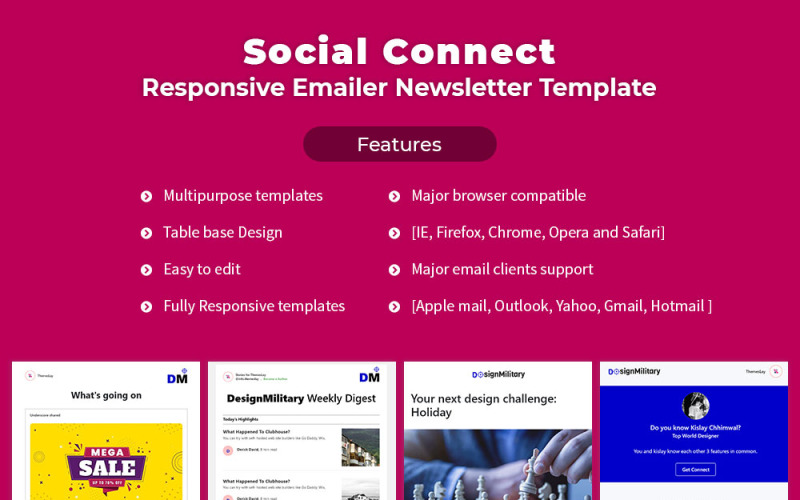 Social Connect - Responsiv nyhetsbrevsmall för e-post