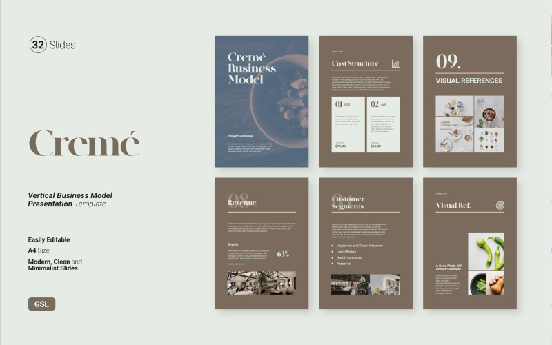 Creme - Вертикальная презентация бизнес-модели Google Slides Template