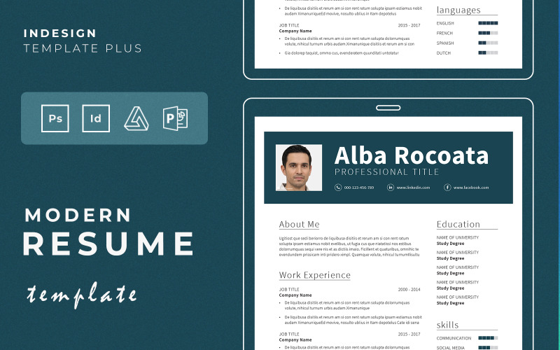 Design de currículo mínimo Adobe Photoshop, InDesign, PowerPoint e Affinity Publisher