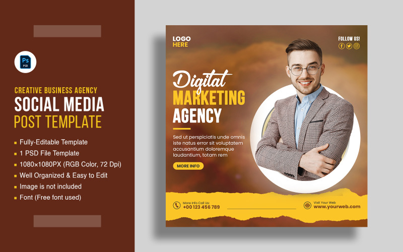 Agenzia di marketing digitale Social Media Post e Instagram Post Web Banner Template Design