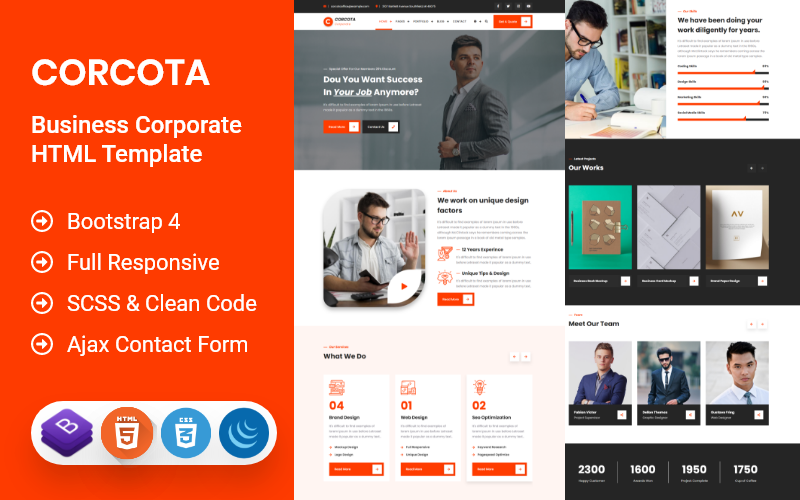 Corcota - корпоративный HTML-шаблон для бизнеса