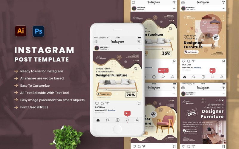 Mobiliario / Diseños de interiores Social Media Template vol.01