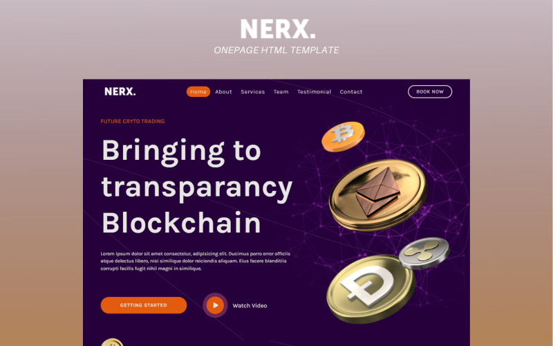 Nerx — многоцелевой шаблон целевой страницы Blockchain Bootstrap