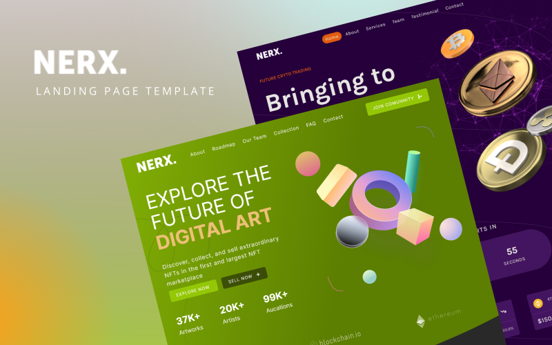 Nerx – víceúčelová kryptoměna a šablona vstupní stránky Nft Bootstrap