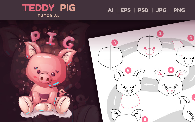 Schritt für Schritt ein Schwein zeichnen: Zeichenstunde, Grafikillustration
