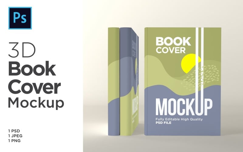 Three Book Cover Mockup 3d Rendering Illustration Template