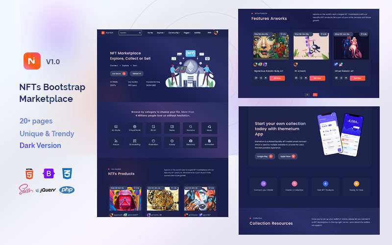Nuroin - Modello di sito Web HTML Bootstrap di NFT Marketplace