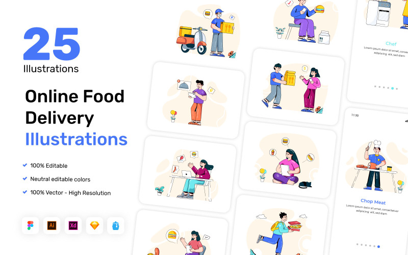 25 Illustrationer för matleverans online