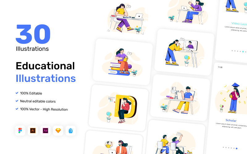 30 ilustraciones educativas - Vectores de caracteres