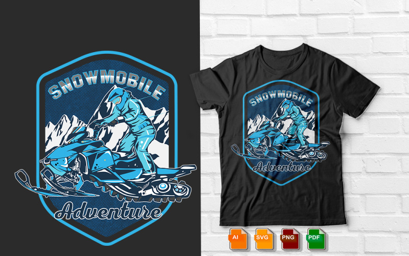 Design della maglietta di avventura in motoslitta