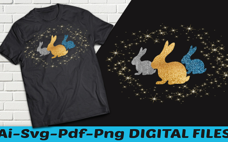 Design trička s třpytivým velikonočním zajíčkem