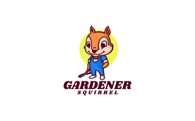 Gardener Squirrel Cartoon Logo
