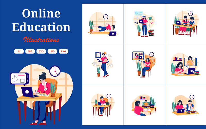 M383_Paquete de ilustración de educación en línea