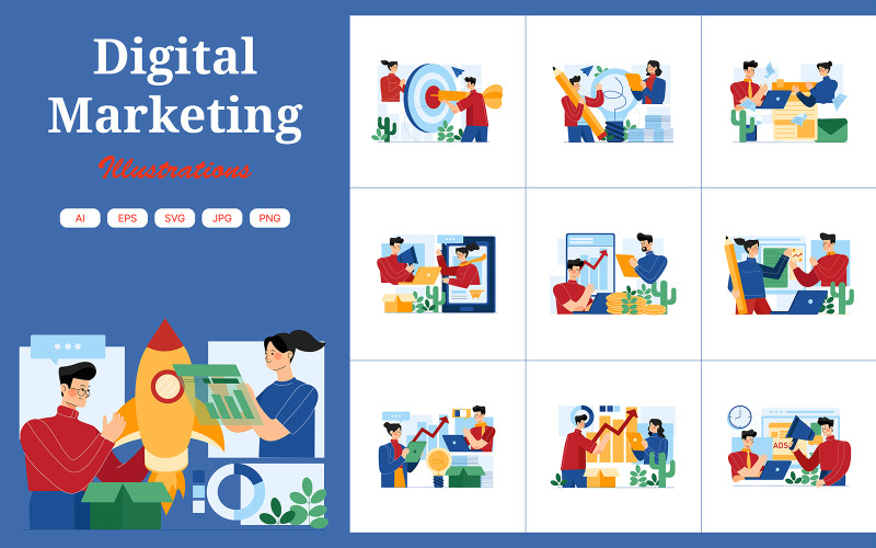 M390_Pacote de Ilustração de Marketing Digital