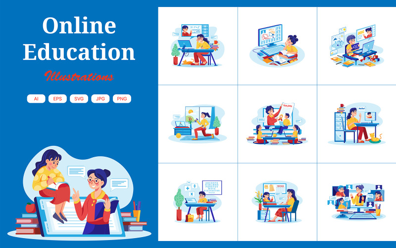 M392_Pack d'illustrations d'éducation en ligne