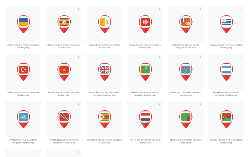 Ensemble d'icônes de pointeur de marqueur de drapeau national de pays de carte de broche