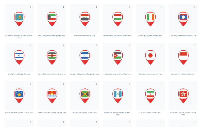 Land Pin Kaart Nationale Vlag Marker Aanwijzer Icon Set