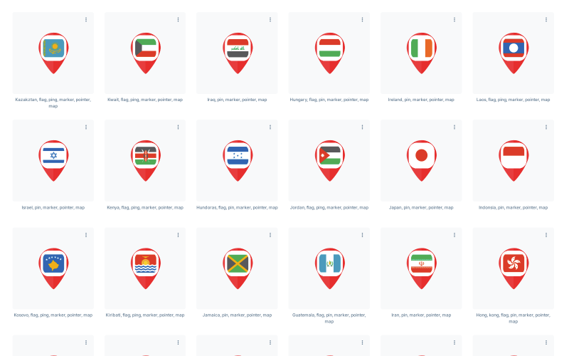 Land-Pin-Karte Nationalflaggen-Marker-Zeiger-Icon-Set