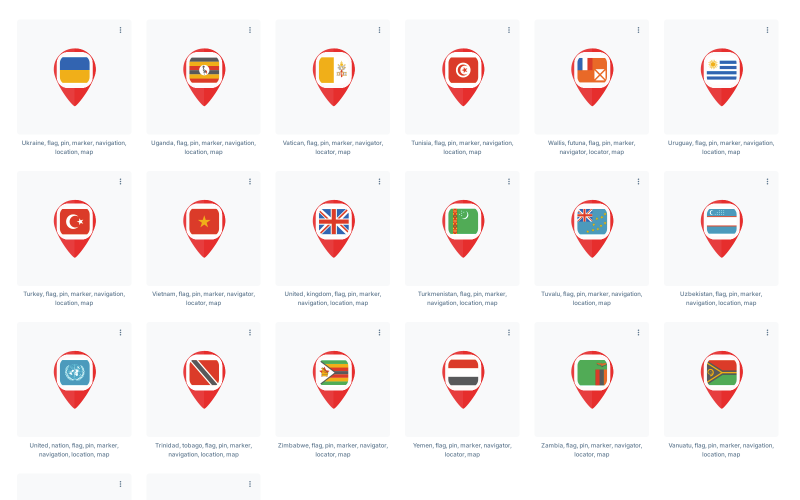 Pin mapa země národní vlajka značka ukazatele sada ikon
