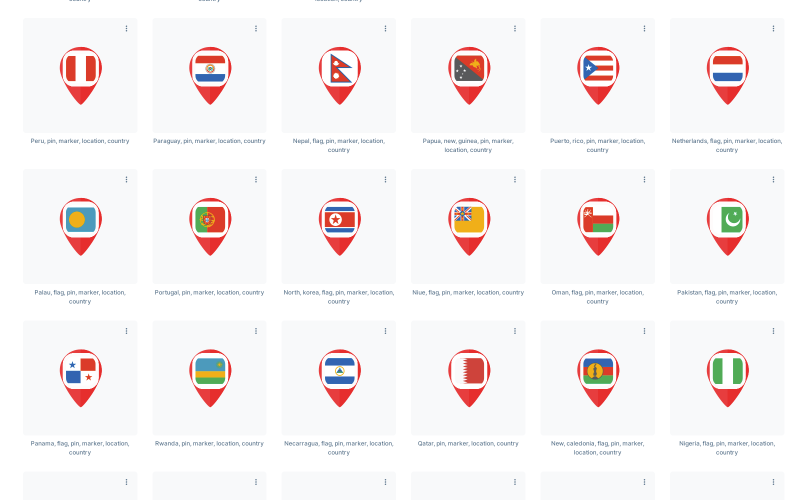 Set di icone della bandiera nazionale della mappa del pin del paese del puntatore dell'indicatore