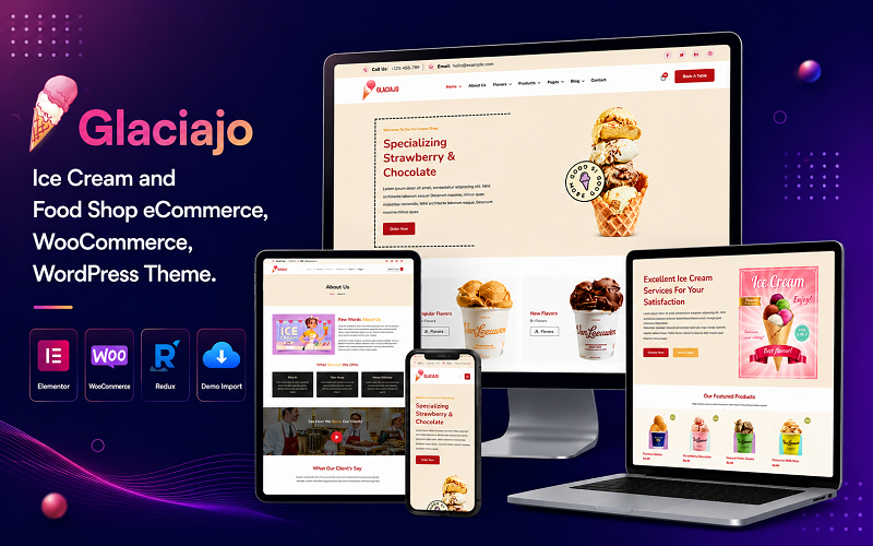 Glaciajo - Ice Cream and Food Shop eCommerce, WooCommerce, WordPress Theme