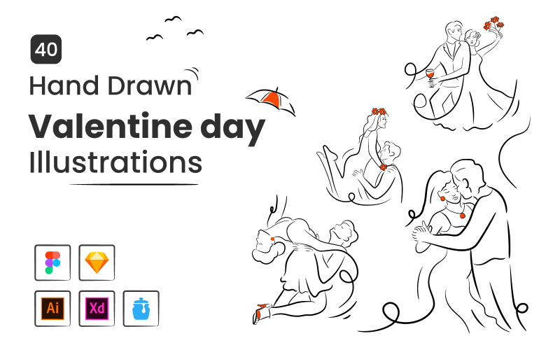 40 illustrazioni disegnate a mano di San Valentino