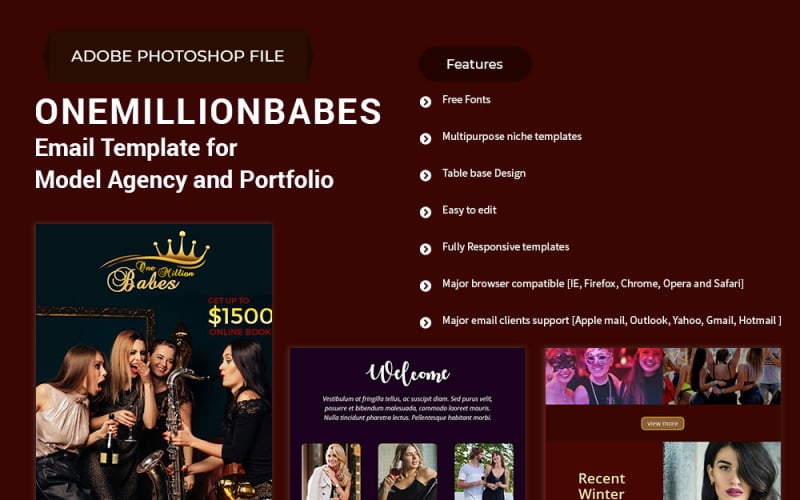 One Million Babes - Email Template for Model Agency and Portfolio