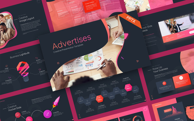 Adverteert Creatieve Sjablonen PowerPoint presentatie