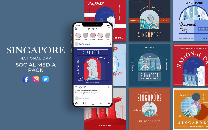 Modello di social media per la festa nazionale di Singapore