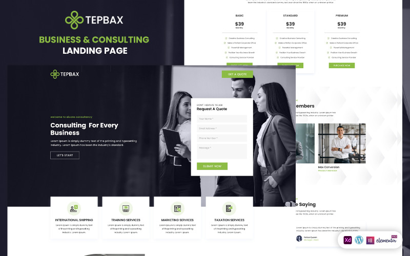 Tepbax Online Business Services használatra kész Elementor nyitóoldal