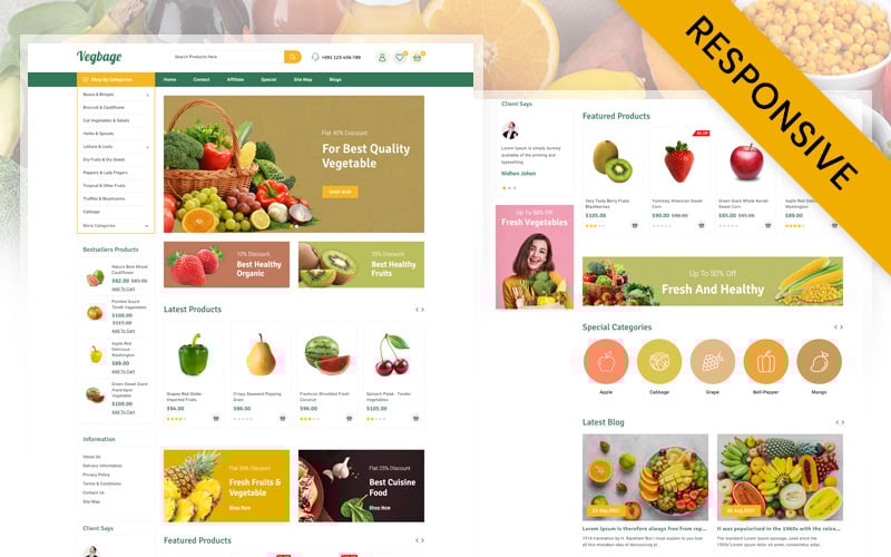 Zelenina – obchod s bio ovocem a zeleninou Opencart responzivní téma