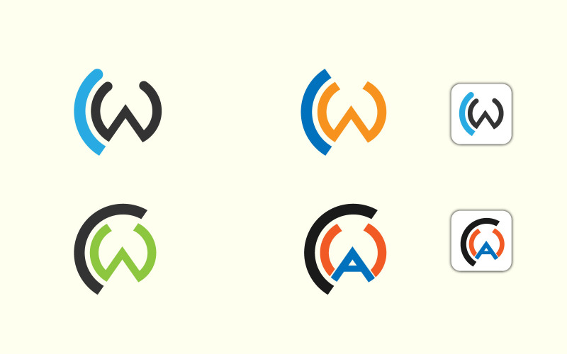 CW nebo CA nebo CAW Logo Design vektorové šablony