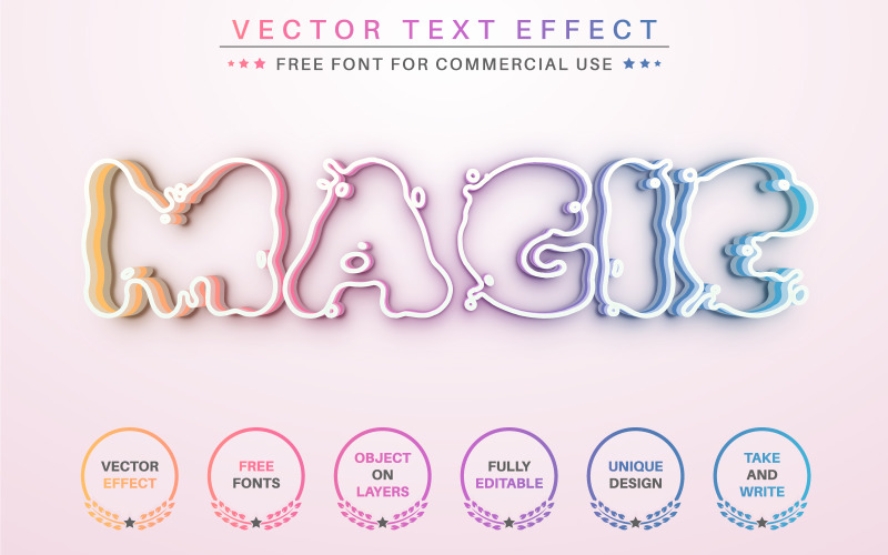 Волшебная радуга - редактируемый текстовый эффект, стиль шрифта, графическая иллюстрация