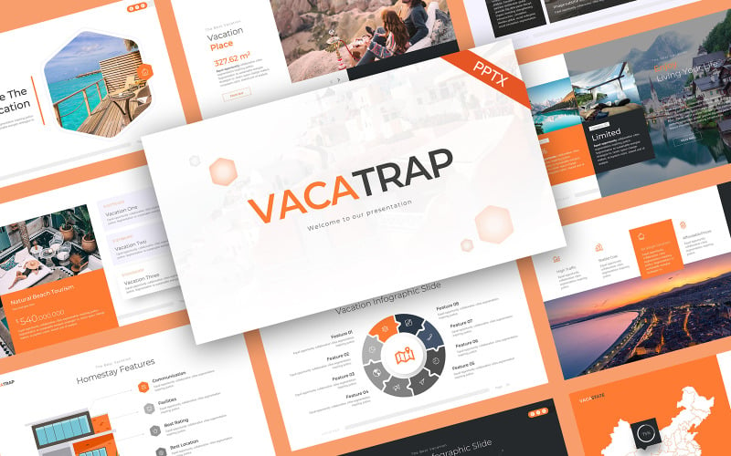 VacaTrap Vakantiereizen Sjablonen PowerPoint presentatie