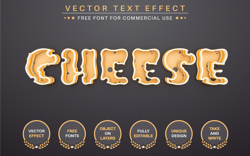 Cheese - bewerkbaar teksteffect, lettertype, grafische illustratie