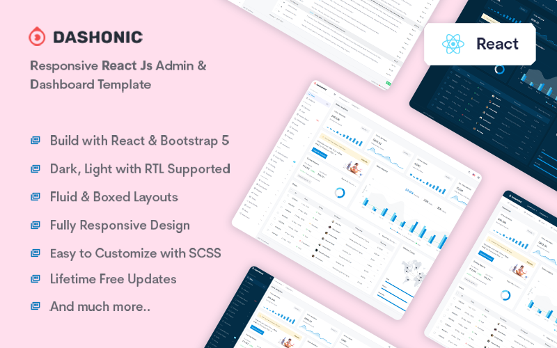 Dashonic - React Admin & Modèle de tableau de bord
