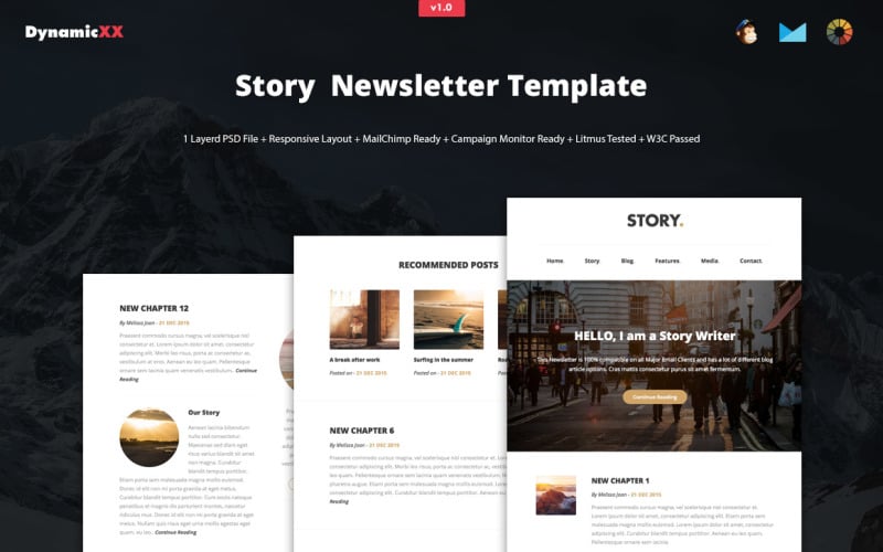Story-Newsletter-Vorlage + MailChimp + Compaign Monitor Ready