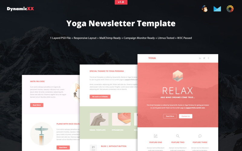 瑜伽通讯模板 + Mailchimp + Campaign Monitor Ready