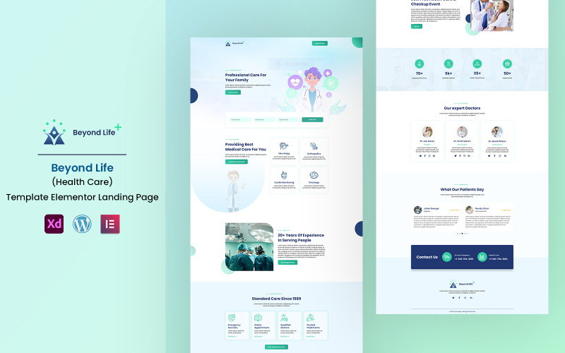 Beyond Life Health Care Pronto para usar Modelo de página de destino Elementor