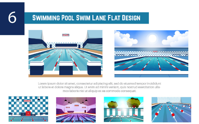 6 Piscina Swim Lane Design piatto illustrazione