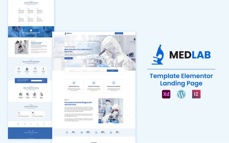 Plantilla de página de destino de Elementor lista para usar de Medlab Laboratory Services