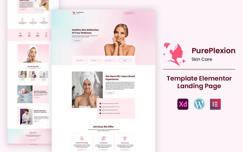 Pureplexion Skin Care Gebrauchsfertige Elementor-Landing-Page-Vorlage