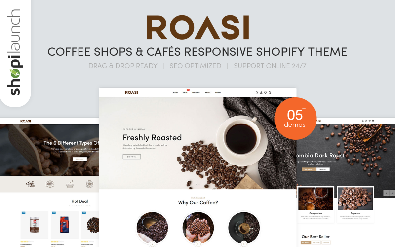 Roasi – Kávézók és kávézók Reszponzív Shopify-téma