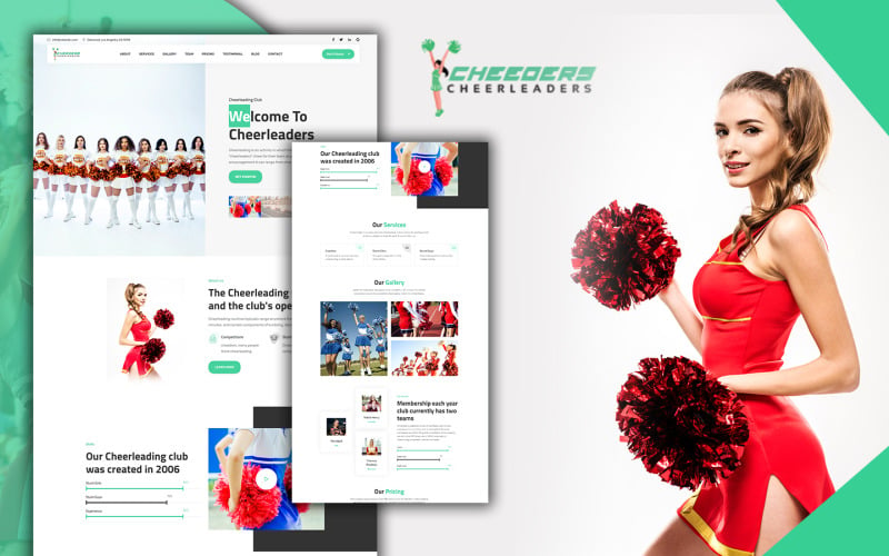 Tema WordPress della pagina di destinazione della squadra di cheerleader di Tomaar-Cheeders
